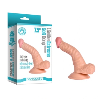 7.5” Lifelike Extreme Soft Dong - Pênis Realístico Torto em Cyberskin, Escroto e Ventosa Com 15,2cm