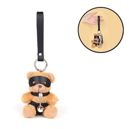 Chaveiro de Ursinho com Vestimenta Harness Sadomasoquista e Guizo