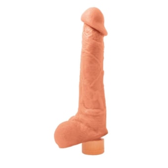 Classic - Prótese Em Formato de Pênis Com Glande Saliente, Escroto e Vibrador