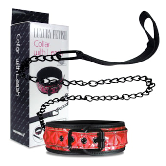 Collar With Leash - Coleira Ajustável em Couro Sintético Com Corrente de Metal