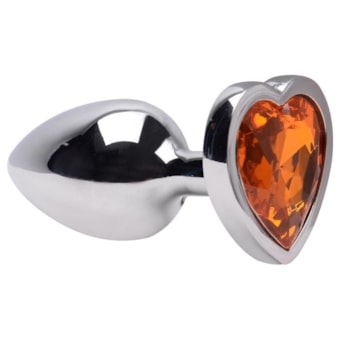 Domvs - Plug Anal Aço Cirúrgico Com Pedra Coração | Tam. P (7cm) Laranja Dourado