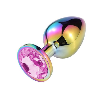 Domvs - Plug Anal em Aço Cintilante Com Pedra Redonda | Tam. G (9,5cm) | Cor: Pink