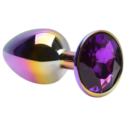 Domvs - Plug Anal em Aço Cintilante Com Pedra Redonda | Tam. G (9 cm) | Cor: Roxo
