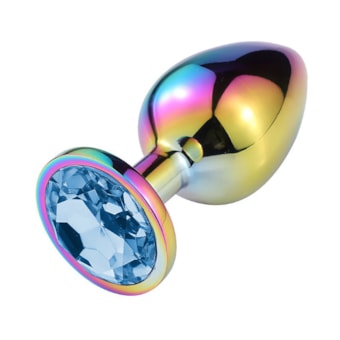 Domvs - Plug Anal em Aço Cintilante Com Pedra Redonda | Tam. G | Cor: Azul