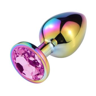 Domvs - Plug Anal em Aço Cintilante Com Pedra Redonda | Tam. G | Cor: Rosa