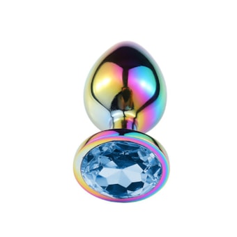 Domvs - Plug Anal em Aço Cintilante Com Pedra Redonda | Tam. M | Cor: Azul