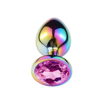 Domvs - Plug Anal em Aço Cintilante Com Pedra Redonda | Tam. M | Cor: Rosa