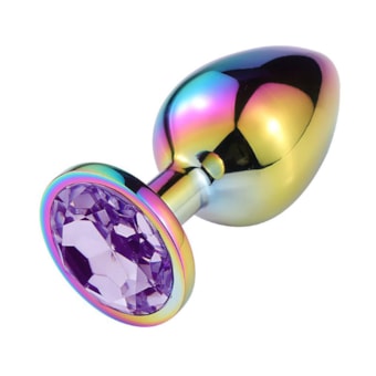 Domvs - Plug Anal em Aço Cintilante Com Pedra Redonda | Tam. M | Cor: Roxo