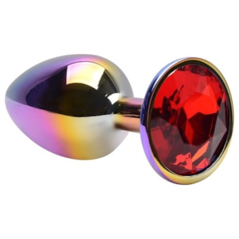 Domvs - Plug Anal em Aço Cintilante Com Pedra Redonda | Tam. M | Cor: Vermelho