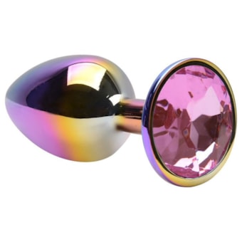 Domvs - Plug Anal em Aço Cintilante Com Pedra Redonda | Tam. P | Cor: Rosa
