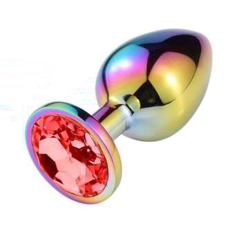 Domvs - Plug Anal em Aço Cintilante Com Pedra Redonda | Tam. P | Cor: Vermelho