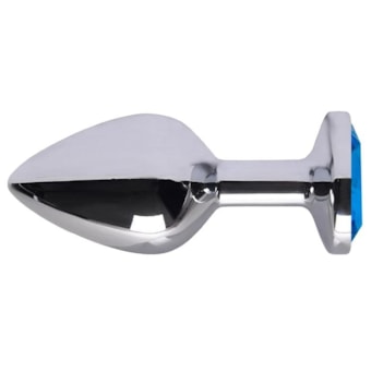 Domvs - Plug Anal em Aço Cirúrgico Com Joia Redonda | Tam. P (7cm) | Cor: Azul Marinho