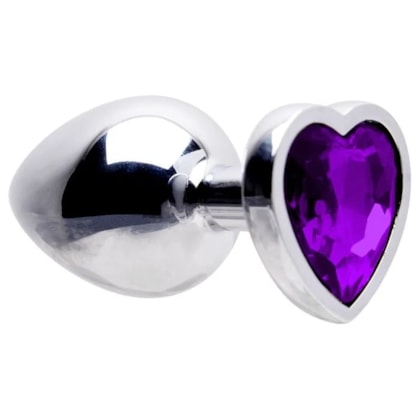 Domvs - Plug Anal em Aço Cirúrgico Com Pedra Coração | Tam. G (9 cm) | Cor: Roxo
