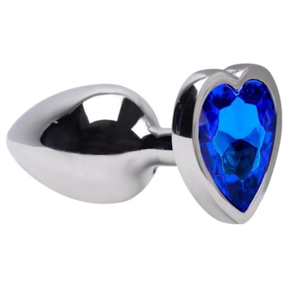 Domvs - Plug Anal em Aço Cirúrgico Com Pedra Coração | Tam. G | Cor: Azul