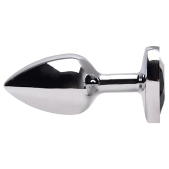 Domvs - Plug Anal em Aço Cirúrgico Com Pedra Coração | Tam P (7cm) | Cor: Preto