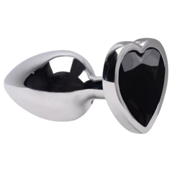 Domvs - Plug Anal em Aço Cirúrgico Com Pedra Coração | Tam P (7cm) | Cor: Preto