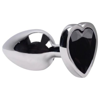 Domvs - Plug Anal em Aço Cirúrgico Com Pedra Coração | Tam P (7cm) | Cor: Preto