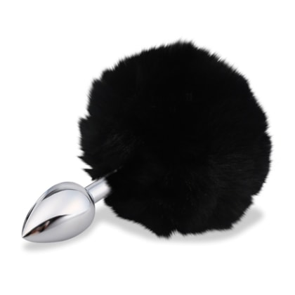 Domvs - Plug Anal em Aço Cirúrgico Com PomPom | Tam. M | Cor: Preto
