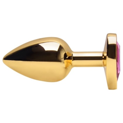 Domvs - Plug Anal em Aço Dourado Com Pedra Coração | Tam. G (9 cm) | Cor: Pink