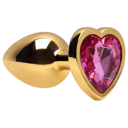 Domvs - Plug Anal em Aço Dourado Com Pedra Coração | Tam. G (9 cm) | Cor: Pink