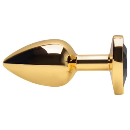 Domvs - Plug Anal em Aço Dourado Com Pedra Coração | Tam. G (9cm) | Cor: Preto