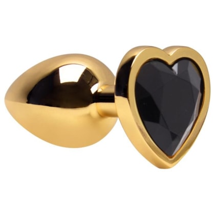 Domvs - Plug Anal em Aço Dourado Com Pedra Coração | Tam. G (9cm) | Cor: Preto
