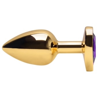Domvs - Plug Anal em Aço Dourado Com Pedra Coração | Tam. G (9cm) | Cor: Roxo