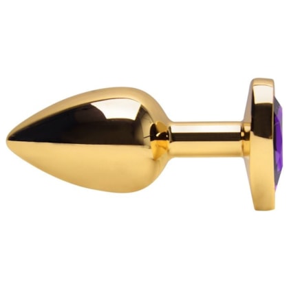 Domvs - Plug Anal em Aço Dourado Com Pedra Coração | Tam. G (9cm) | Cor: Roxo