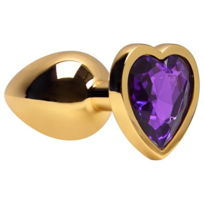 Domvs - Plug Anal em Aço Dourado Com Pedra Coração | Tam. G (9cm) | Cor: Roxo