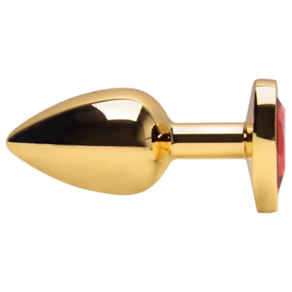 Domvs - Plug Anal em Aço Dourado Com Pedra Coração | Tam. G (9cm) | Vermelha