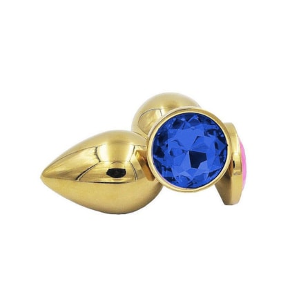 Domvs - Plug Anal em Aço Dourado Com Pedra Redonda | Tam. M | Cor: Azul Marinho