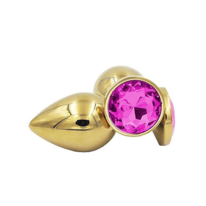 Domvs - Plug Anal em Aço Dourado Com Pedra Redonda | Tam. M | Cor: Pink
