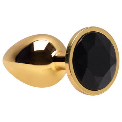 Domvs - Plug Anal em Aço Dourado Com Pedra Redonda | Tam. P (7cm) | Cor: Preto