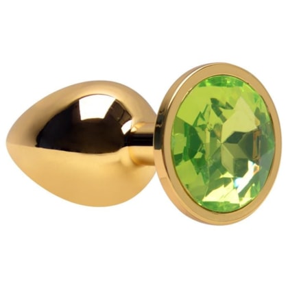 Domvs - Plug Anal em Aço Dourado Com Pedra Redonda | Tam. P (7cm) | Cor: Verde