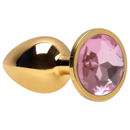 Domvs - Plug Anal em Aço Dourado Com Pedra Redonda | Tam. P | Cor: Rosa