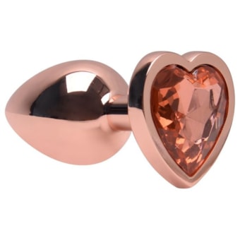 Domvs - Plug Anal em Aço Rose Gold Com Pedra Coração | Tam. P (7cm) | Laranja