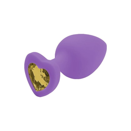 Domvs - Plug Anal Na Cor Roxa em Silicone Com Joia Coração Laranja | Tam. G