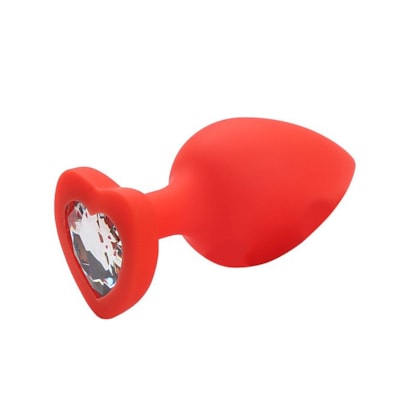 Domvs - Plug Anal Na Cor Vermelha em Silicone Com Coração Transparente | Tam. M