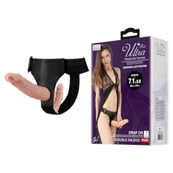 Double Dildos Plus - Cinta Com Pênis Duplo 18cm e 15cm, Interno e Externo