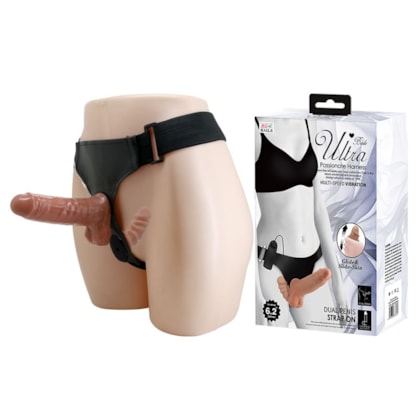 Dual Penis StrapOn - Cinta Com Dois Pênis Beliscável Interno e Externo com Vibro