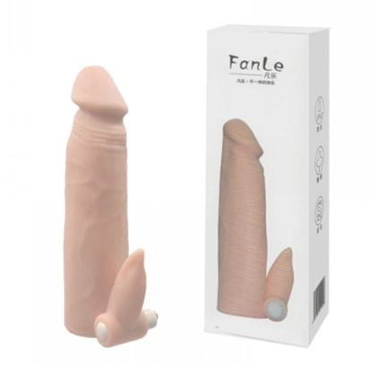 Fanle - Capa Peniana em Cyberskin Com Extensor de 1,5cm e Estimulador de Clítoris Vibratório