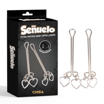 Fetish Fantasy Heart Nipple Clamps - Grampos para Mamilos com Haste Dupla e Pingente Duplo de Coração