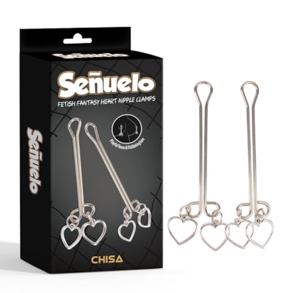 Fetish Fantasy Heart Nipple Clamps - Grampos para Mamilos com Haste Dupla e Pingente Duplo de Coração