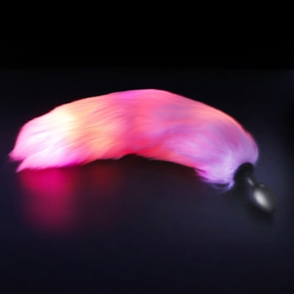 Fox Tail - Plug Anal de Luxo em Silicone Com Rabo Raposa Rosa Articulado e Luz