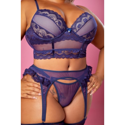 Garota Veneno - Conjunto Sensual Cropped Cbojo e Cinta-liga Plus Size