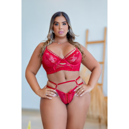 Garota Veneno - Cropped Sensual Plus Size Com Calcinha Fio e Detalhe de Fita Trançada