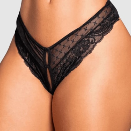 Garota Veneno – Calcinha Elegante com Amarração de Fita e Abertura Frontal