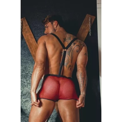 Garota Veneno – Cueca Bombeiro em Arrastão com Suspensório Sensual e Forro Frontal