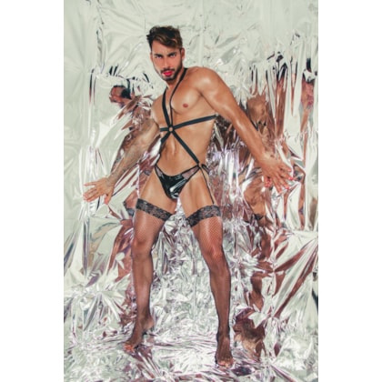 Garota Veneno – Fantasia Gladiador em Vinil com Suspensório Elástico, Argola e Ligas Sensuais