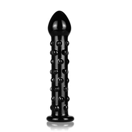 Glass Romance - Plug Anal de Vidro Preto Com Esferas Massageadoras